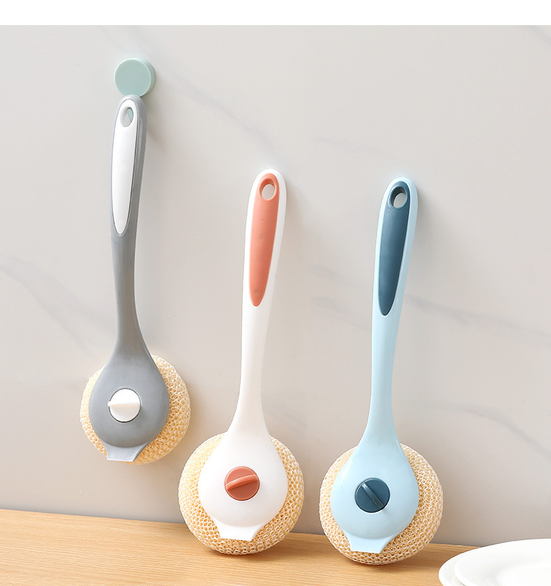Long-handled pot brush, kitchen cleaning ball, degradable fiber cleaning brush, household stain removal without damaging the pot, dishwashing brush, pot brush pic 16