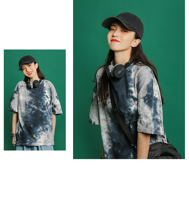 In-stock 2021 summer ins tie-dyed loose and trendy short-sleeved T-shirt for women and couples, a versatile and casual half-sleeved top pic 4