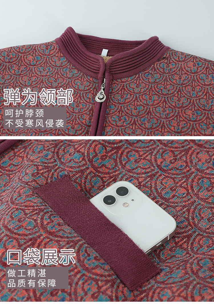 妈妈加绒保暖上衣老太太洋气开衫中老年人秋冬装女奶奶厚毛衣外套详情13