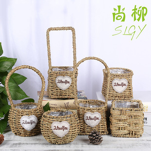 厂家批发节日礼品伴手礼品鲜花包装资材草编提篮花篮鲜花篮花盆详情2