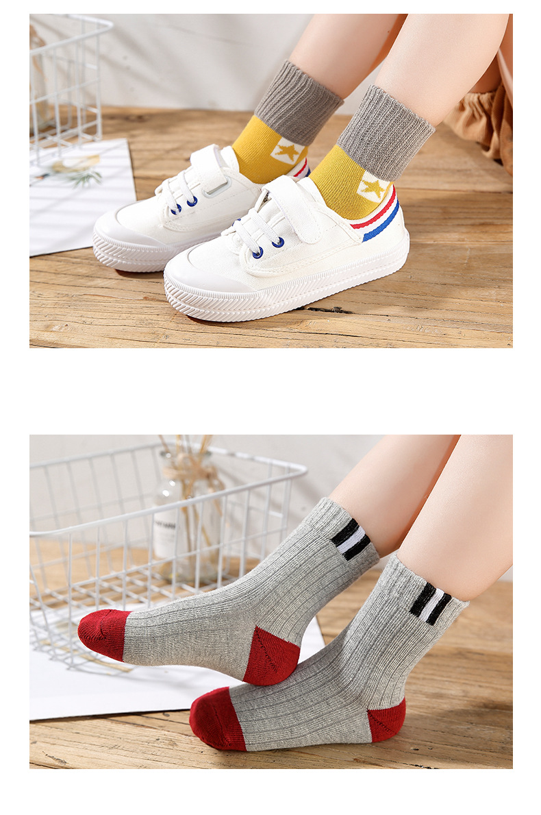 5双秋冬儿童袜子精梳棉中筒袜男女童婴儿孩宝宝纯色春彩色条纹厚详情15