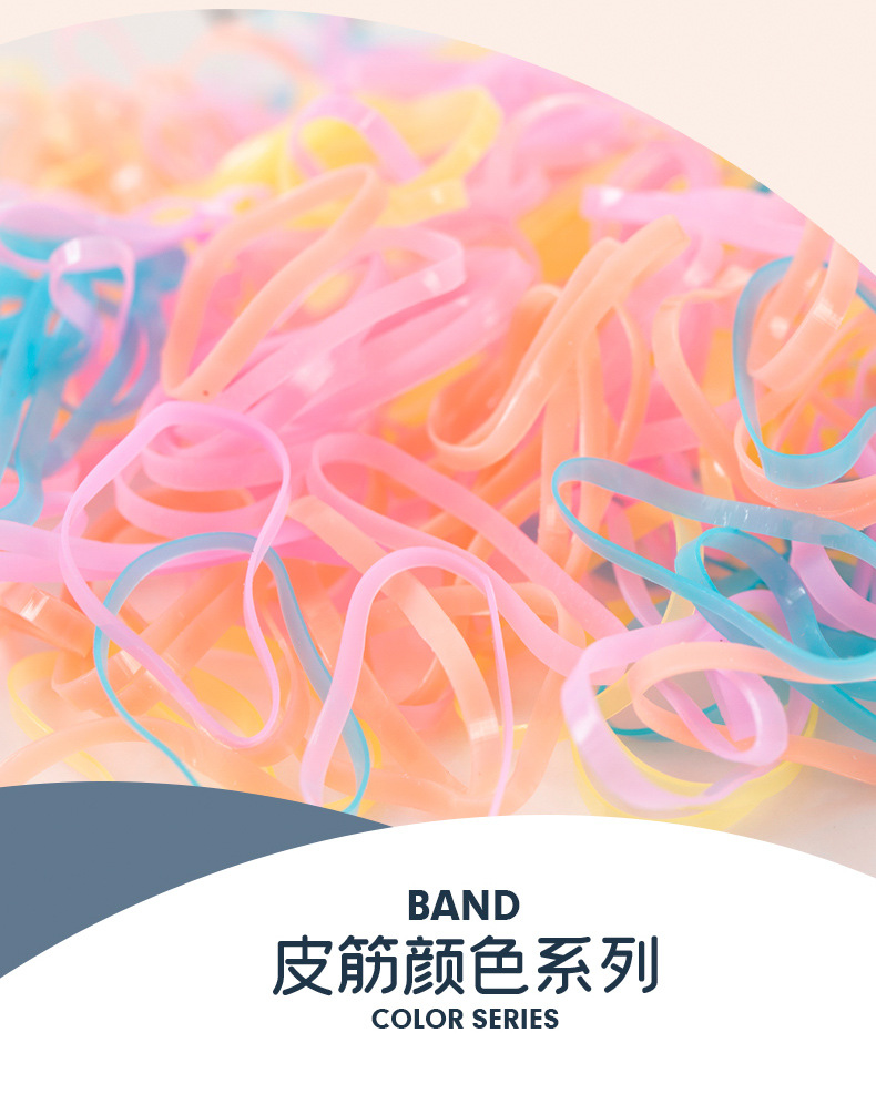 The new box-packed hair tie features a large black round bottle with colorful high-elasticity hair bands that can be pulled unbreakable. It is a disposable small rubber band for children pic 3