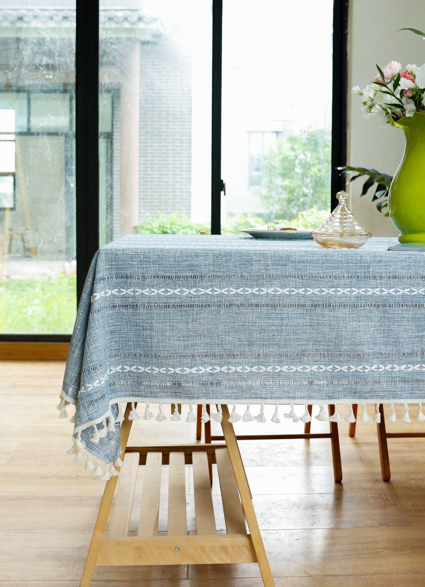 Cross-border retro country tablecloth, green hollowed-out decoration, cotton and linen tablecloth, embroidered decoration, party restaurant picnic mat pic 26