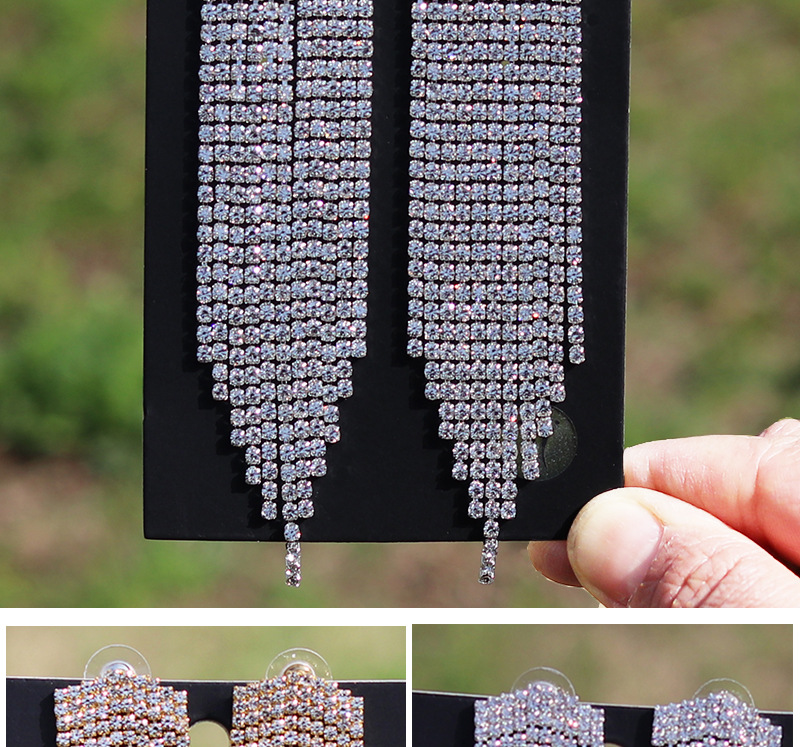 超闪爪链长款流苏耳环女欧美夸张几何形镶钻耳饰跨境货源环保饰品详情14