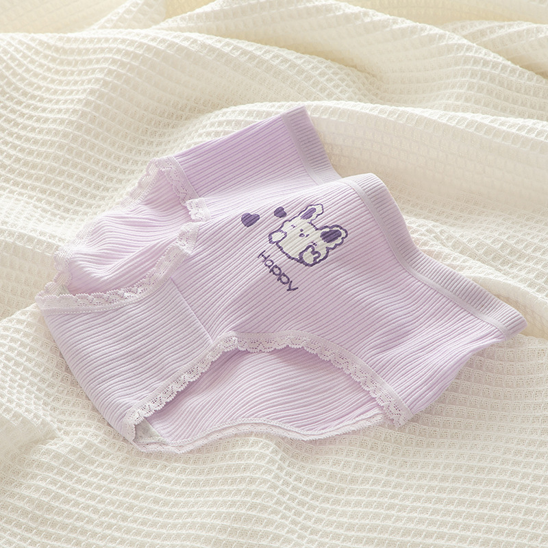 Tingweiya Japanese-style cute purple girl cartoon rabbit threaded cotton strawberry girl student mid-waist underwear for girls pic 41
