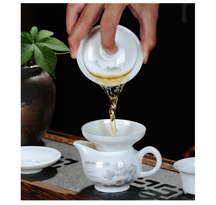 Factory direct sales of Kung Fu tea sets, including ceramic tea cups, white porcelain complete sets, blue and white tea cups, covered bowls, and tea sets. Logos can be made pic 13