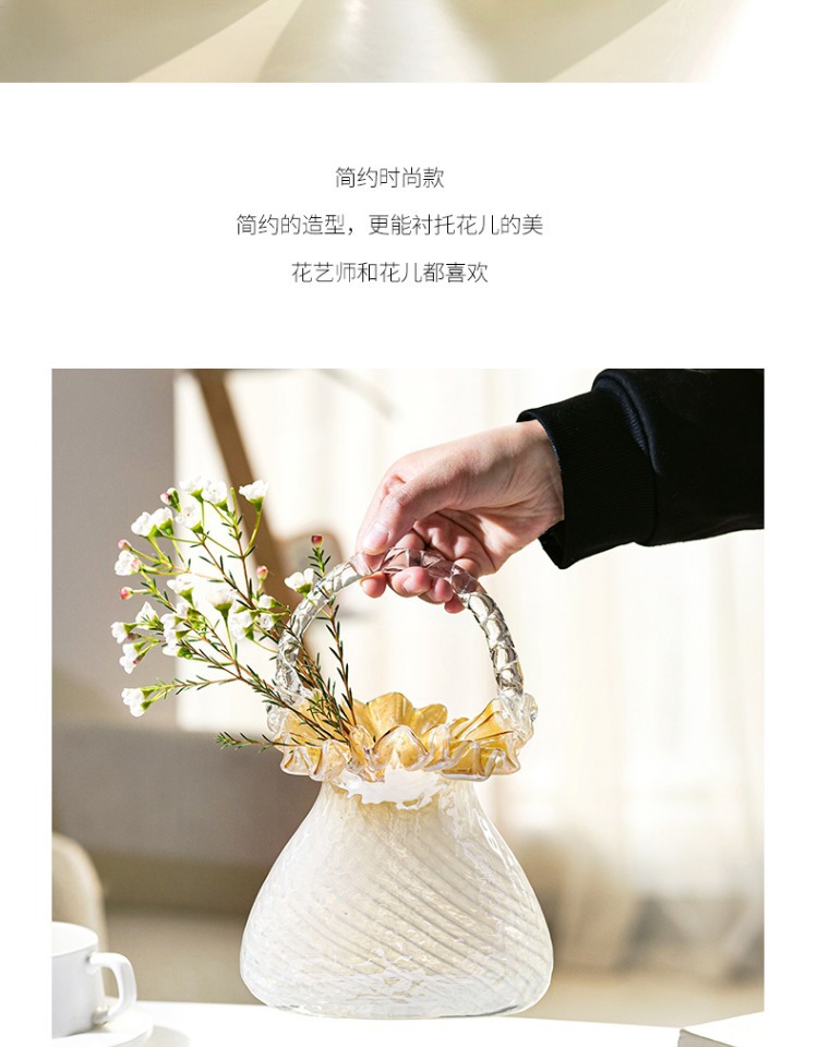 High-end, exquisite and light luxury glass handbags, vases, glass flower baskets, living room home soft decoration, flower arrangement ornaments pic 2
