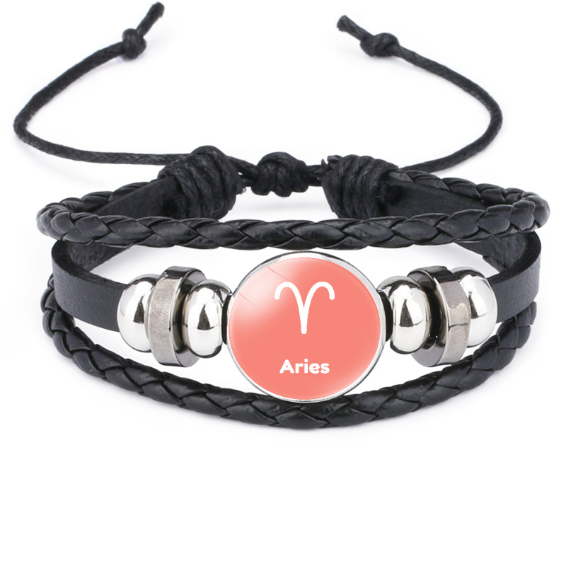Wholesale of black leather multi-layer woven bracelet accessories with 12 zodiac time gemstones that are popular in Europe and America pic 11