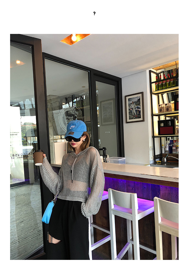 李婉君宽松连帽镂空针织衫女2020夏季薄款星辰反光蹦迪上衣长袖衫详情30