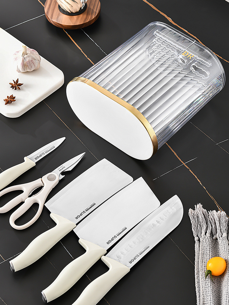 Transparent light luxury knife rack, household countertop, knife storage rack, kitchent-specific integrated draining countertop, new type of storage pic 3