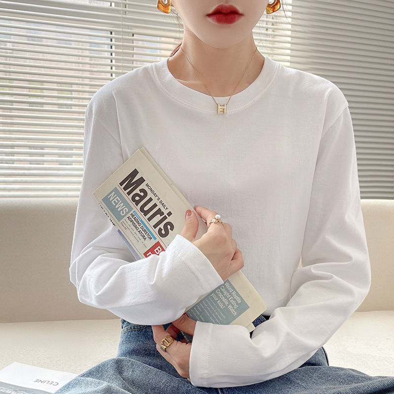 日系重磅长袖t恤女宽松纯棉情侣上衣打底衫秋款白色体恤男女同款详情3