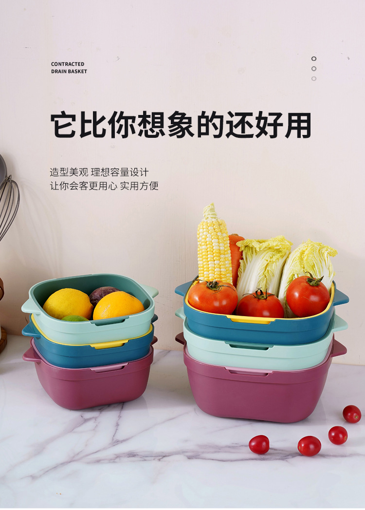 多功能塑料沥水篮厨房洗菜篮子水果双层菜篮子菜筐蔬菜盆详情7