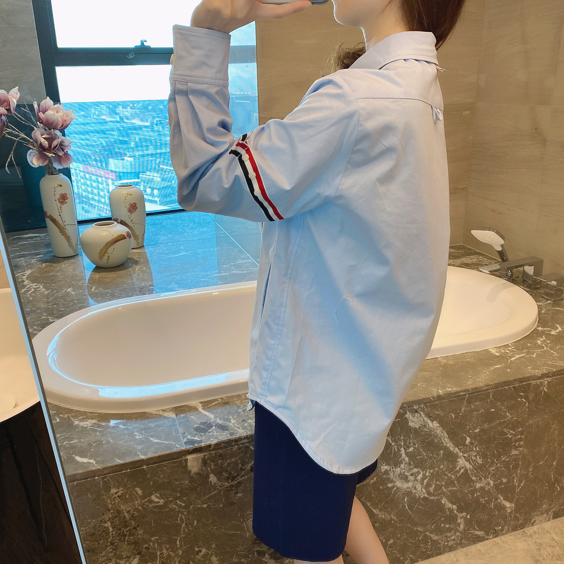 TB casual trendy brand poplin slim-fit solid white shirts for men and women, Oxford fabric shirts for women with long sleeves pic 60