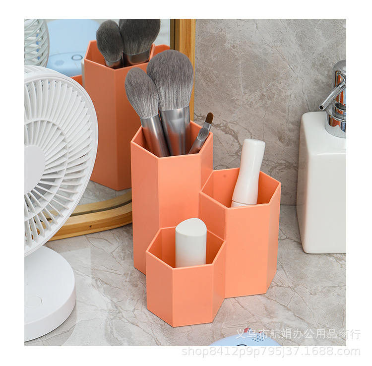 An ins minimalist hexagonal creative pen holder for dormitory and office stationery desktop storage, a student storage box decoration pic 12