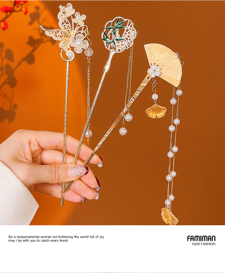Ancient-style tassel hairpins for women, new Chinese-style ancient style, high-end feel, back of the head coiled hair hairpins, Hanfu cheongsam hairpins and headwear pic 9