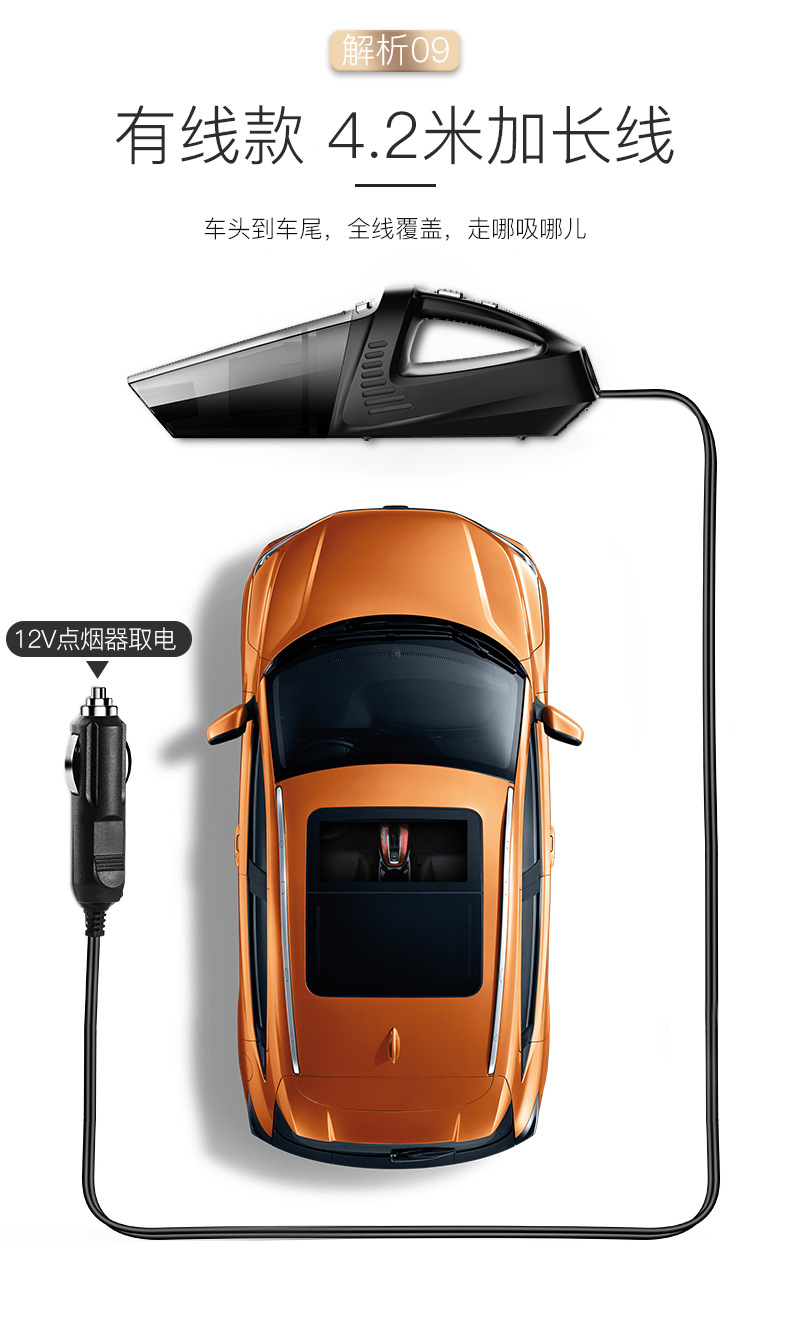 120W大功率四合一车载吸尘器 充气泵测胎压 便携式车用无线吸尘器详情30