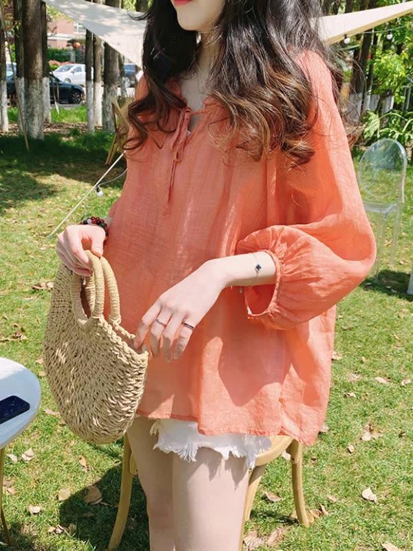 娃娃衫大码衬衫韩版棉麻上衣女式夏款宽松透气七分袖防晒小衫T恤详情1