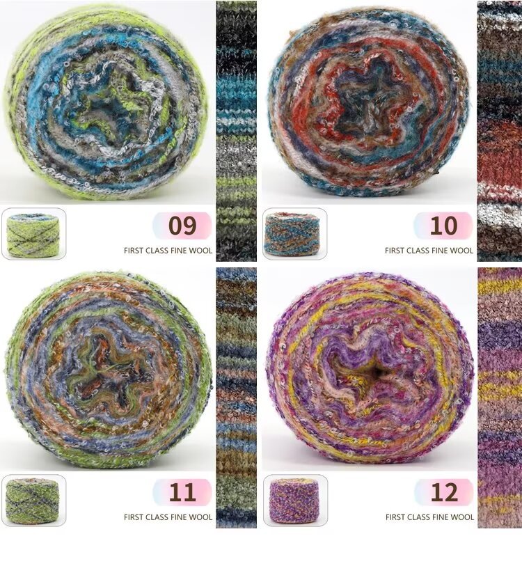 Oil painting terraced gradient mohair segments dyed wool, hand-knitted diy crochet scarf, irregular thick wool balls pic 11