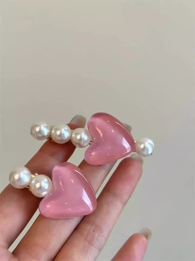 Sweet pearl heart-shaped hair clips, forehead fringe clips, girlish princess hair clips, cute duckbill clips, hair accessories pic 9