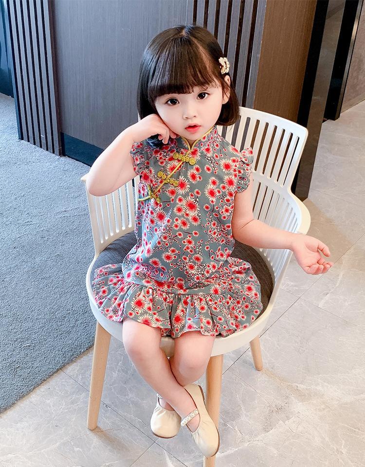 女宝宝改良旗袍连衣裙夏装儿童中国风短袖公主裙小童碎花裙子详情18