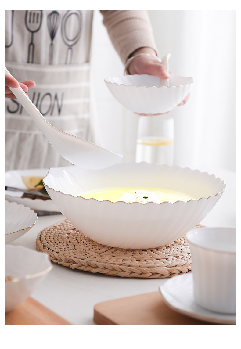 【 White Jade Glass Porcelain Pure White Shell Series 】 Tempered glass Creative bowls, plates and tableware for home use, deep plates for dishes and coffee pic 12