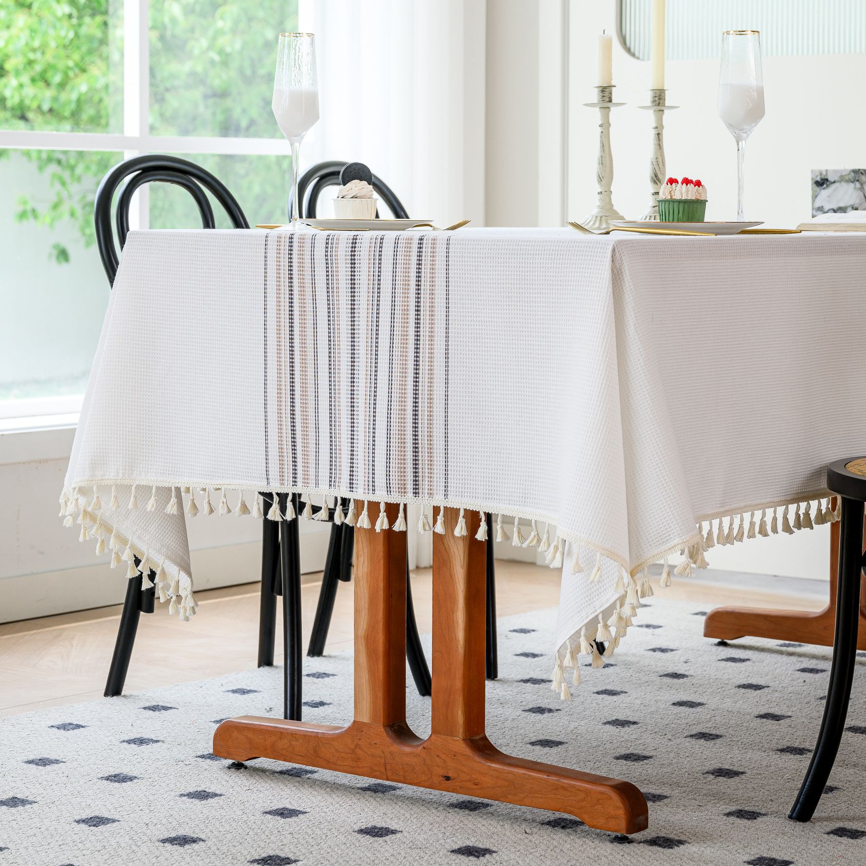 Wholesale of American-style country solid-color household rectangular table fabric, soft and breathable waffle striped coffee table cover fabric pic 52