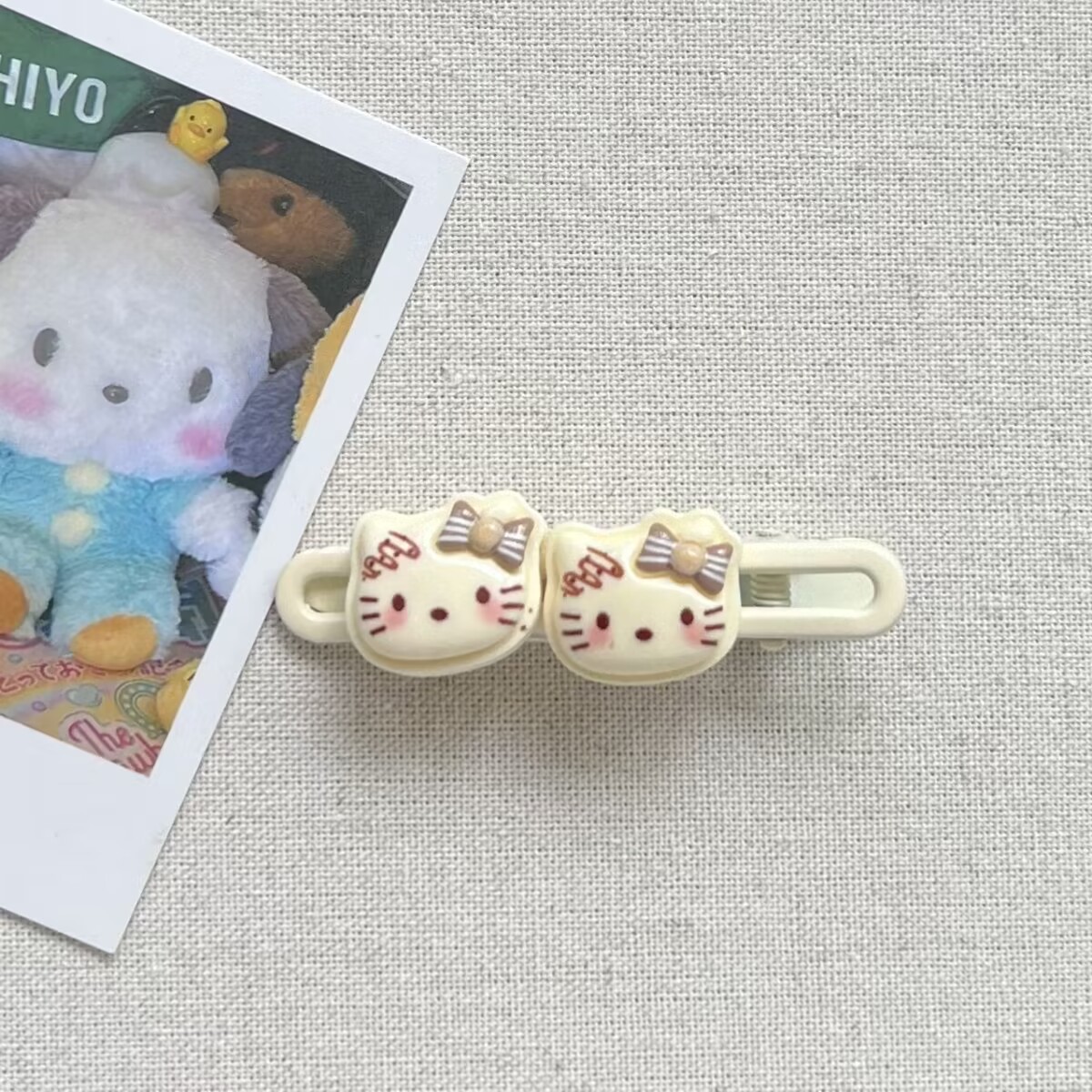 Coffee-colored cream kt cat hair tie, Korean-style hair tie, basic high-elasticity bun, simple and niche side bangs clip pic 6
