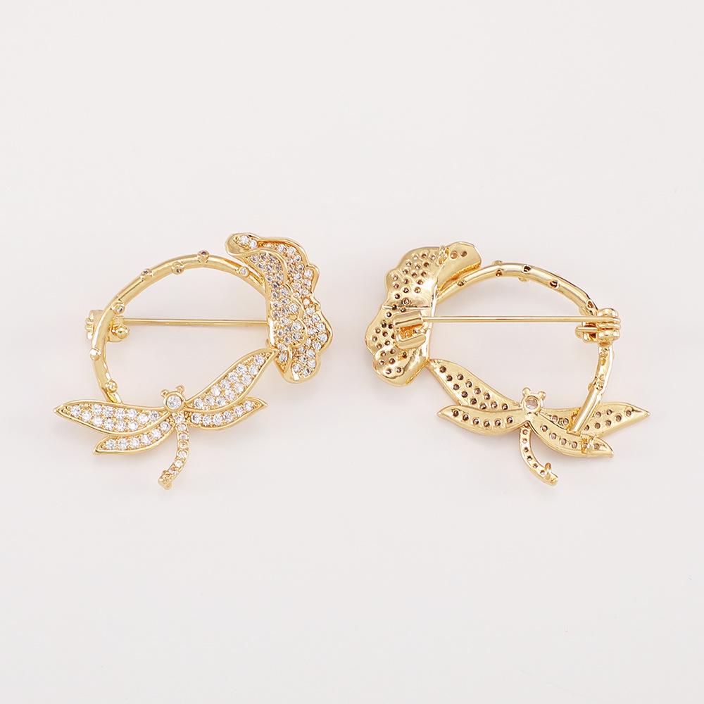 Copper-clad 18K gold micro-inlaid zircon brooch, butterfly and dragonfly Chinese knot DIY sweater chain pendant, pearl brooch and collar pin pic 5