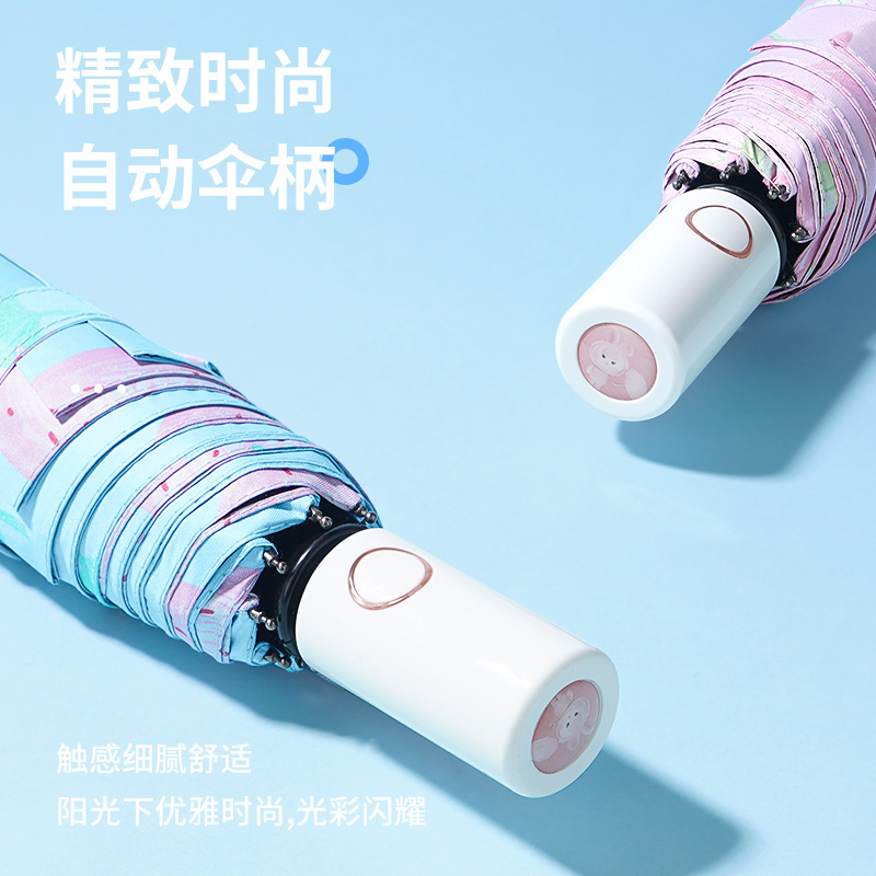 Fully automatic cartoon umbrella, black rubber sun protection and sunshade umbrella, three-fold sun umbrella, UV protection, all-weather folding umbrella pic 4