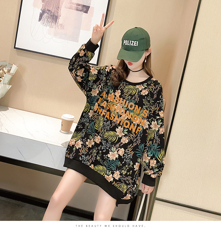 批发2020秋季大码宽松中长款套头薄款T恤上衣时尚洋气卫衣女潮详情11