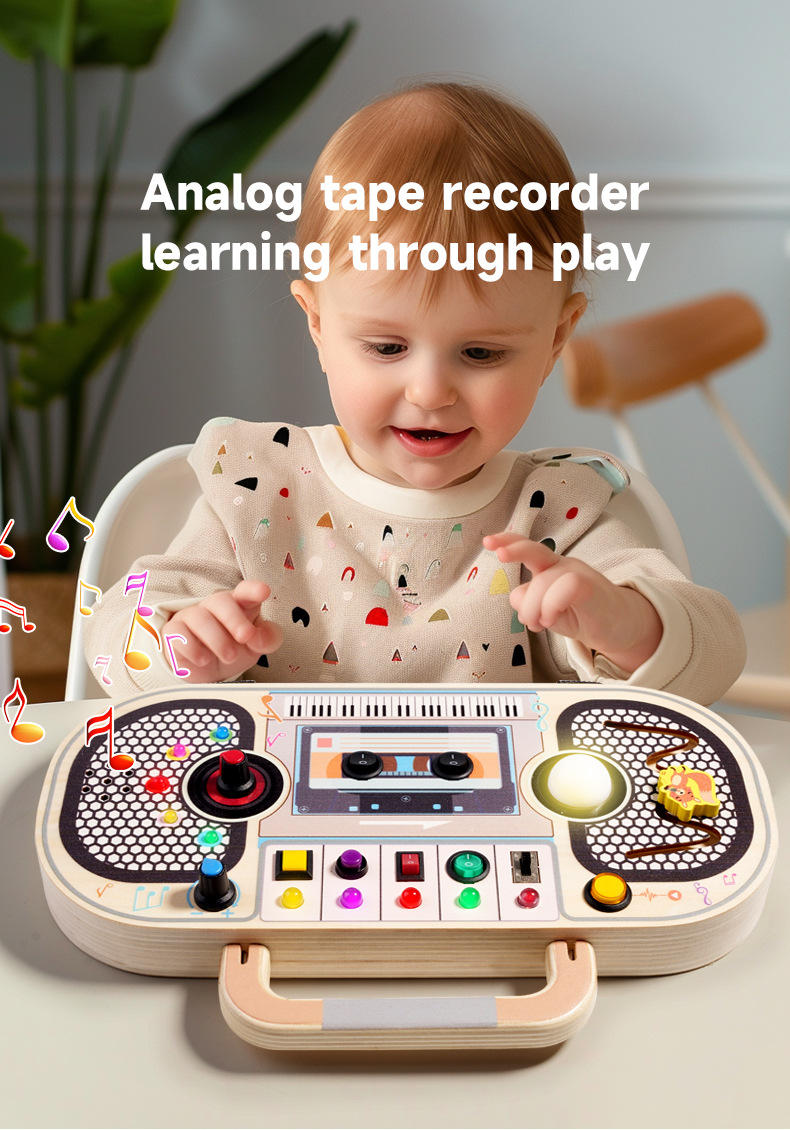 儿童木质益智早教玩具开关电路灯录音机忙碌板启蒙认知LED灯新款详情4