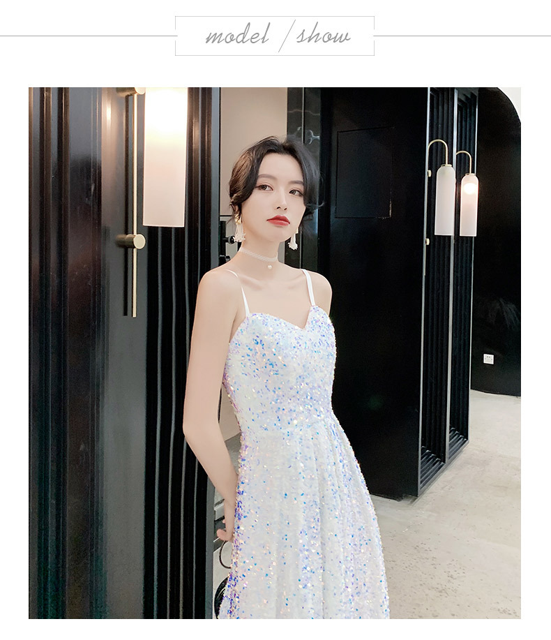白色超仙气质长款生日礼服裙女2022年新款吊带亮片派对宴会连衣裙详情9
