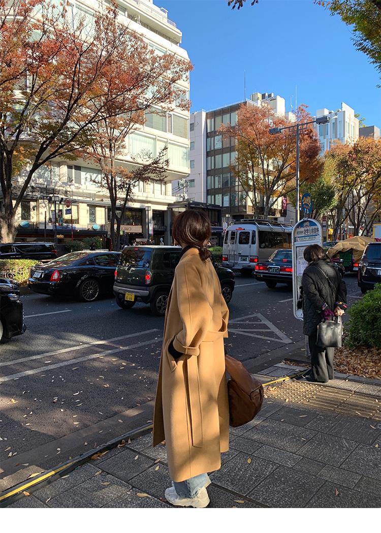 反季驼色呢子双面羊绒大衣女中长款2022年秋冬季韩系温柔毛呢外套详情14