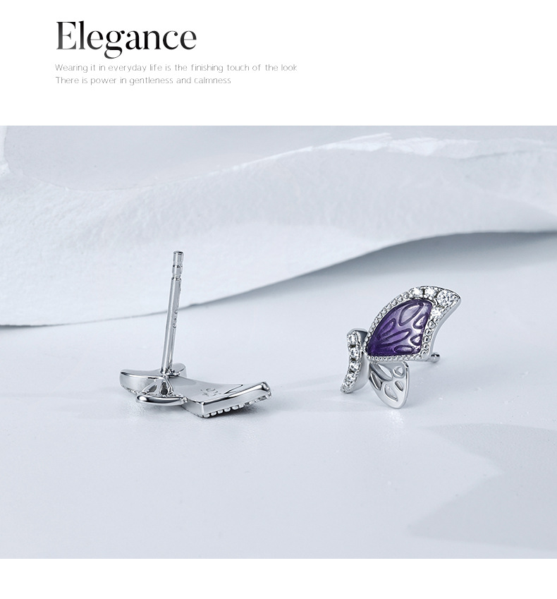 日韩时尚经典蝴蝶耳钉925纯银微镶锆石耳环滴胶新款耳饰批发详情6