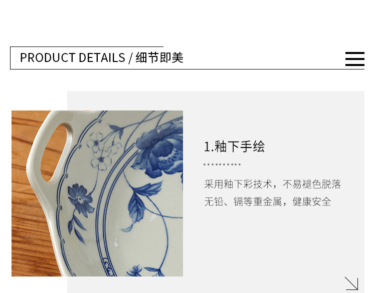 Japanese retro-style ceramic tableware, home blue and white underglaze color creative plates, flat plates, and personalized salad bowls pic 14