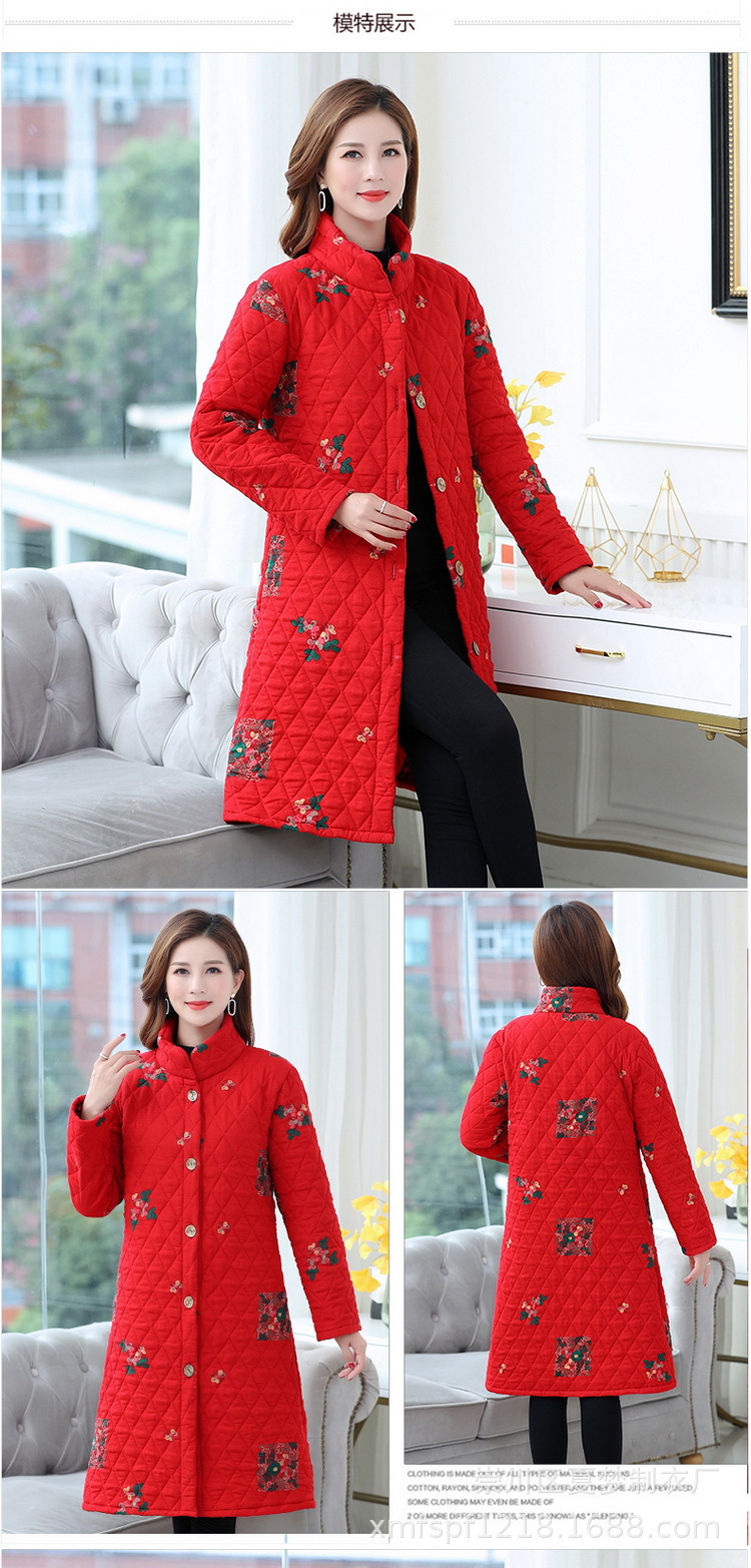 New winter cotton-padded jacket, long and patterned cotton-padded jacket with thick cotton lining for warmth, single-breasted stand-up collar pic 5