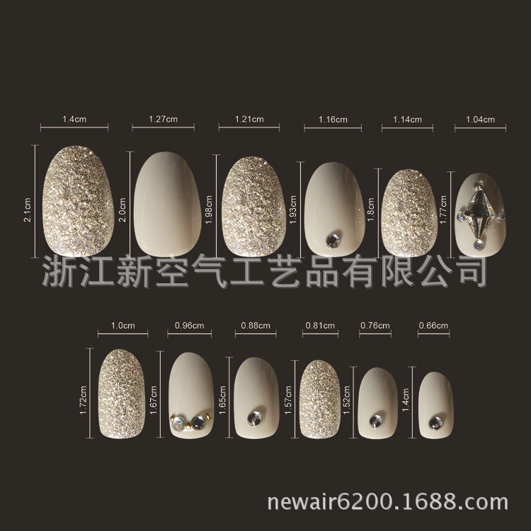 新款3D时尚镶钻新娘甲24片套装假指甲片美甲片背胶贴定做详情1