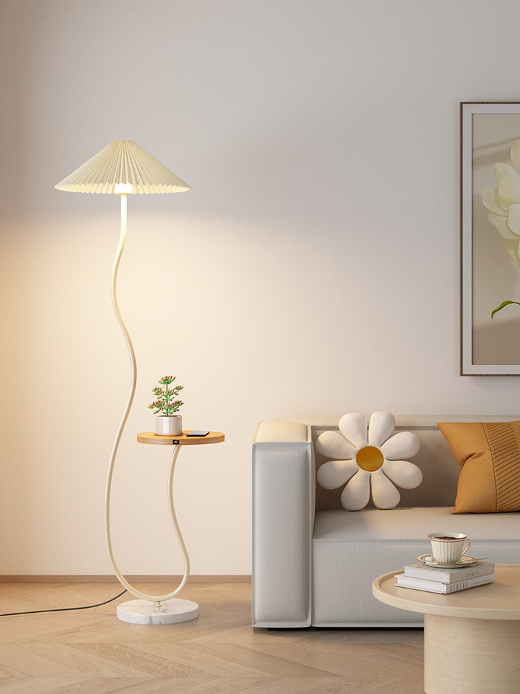 奶油风沙发旁边的落地灯客厅边几置物茶几卧室床头百褶立式台灯详情4