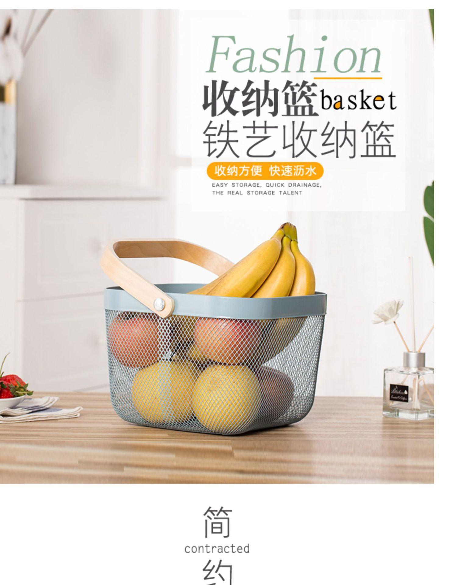 厂家直销北欧铁艺菜篮子厨房收纳筐水果篮桌面零食果蔬小篮子家用详情1
