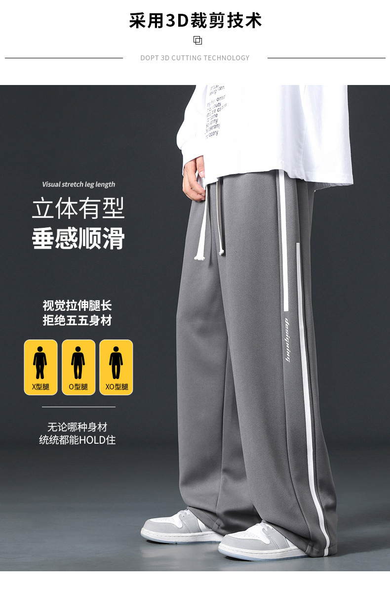 裤子男秋季高街潮牌ins拖地阔腿直筒裤宽松运动重磅卫裤休闲长裤详情3