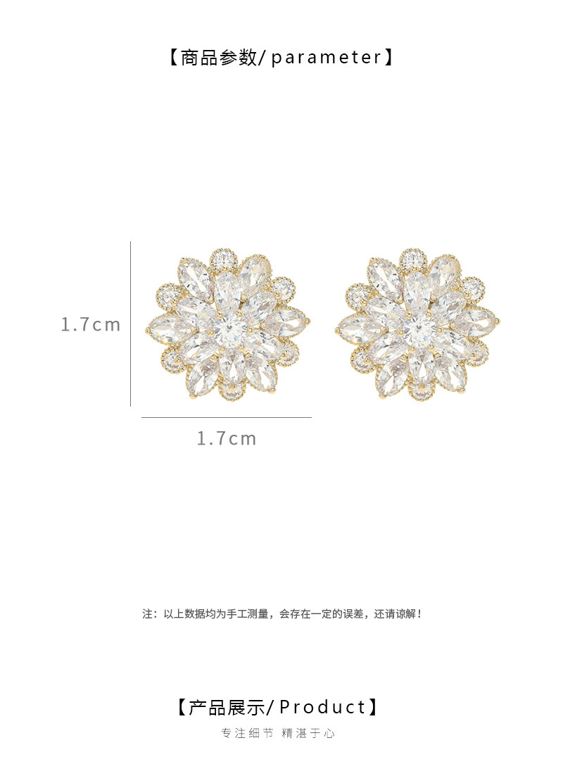 S925银针复古法式耳钉女小众设计感锆石花瓣耳饰简约百搭耳坠批发详情5