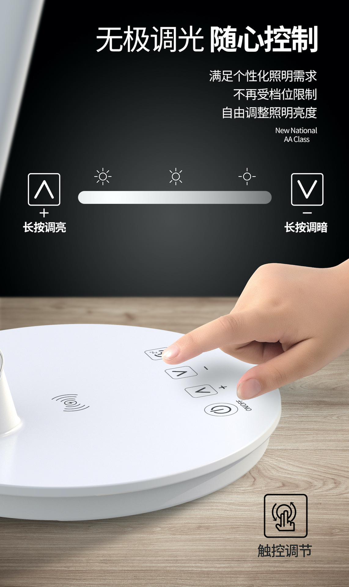 国AA级全光谱LED护眼台灯 手机无线充电 大学生宿舍阅读学习详情9