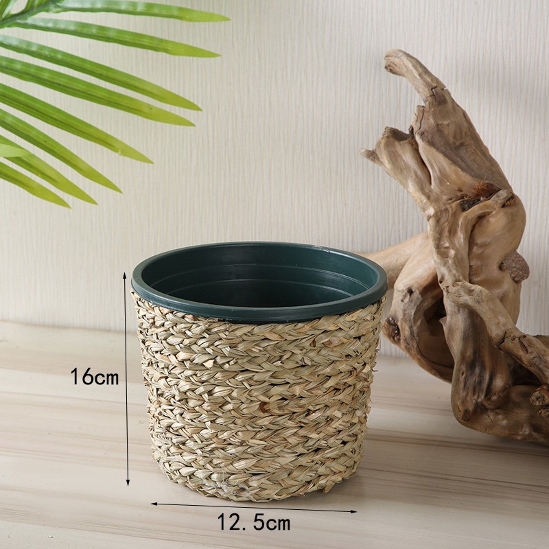 Plastic flower pot set, creative and personalized indoor storage woven basket, potted green plant flower basket, floor-standing indoor flower pot pic 3