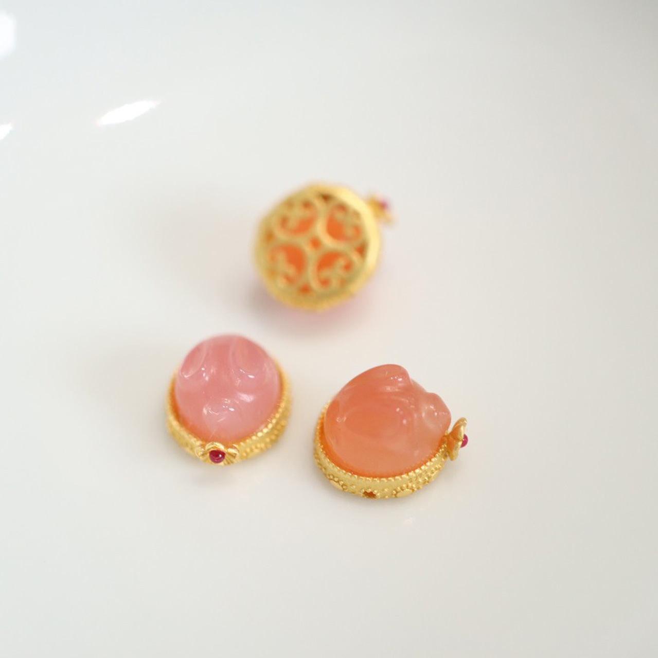New natural salt source agate jewelry accessory, pink accessory, 925 silver gold-plated rabbit flower four-way accessory diy pic 7