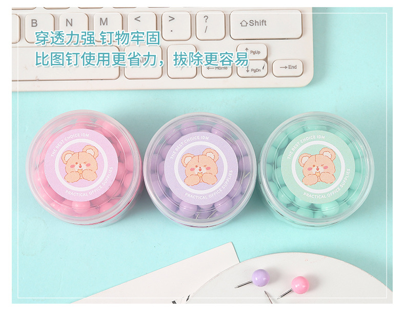 Cute little bear long tail clip paperclip binding combination bucket drawing pin rubber band office wholesale color metal ticket clip pic 10