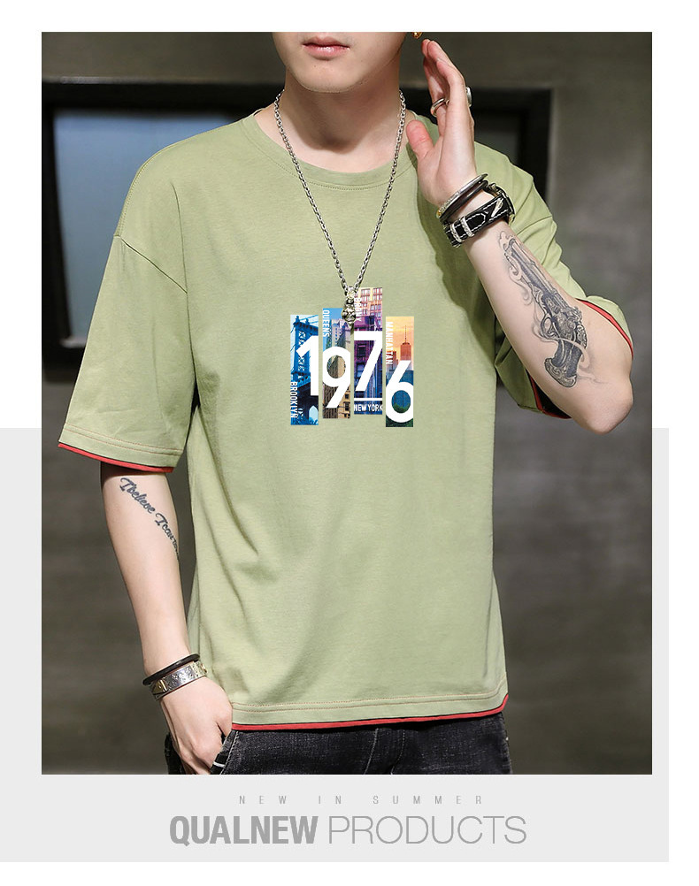 New Korean loose short-sleeved T-shirts for young men. Two pieces of cotton half-sleeved faux faux T-shirts for students, cool and oversized pic 74