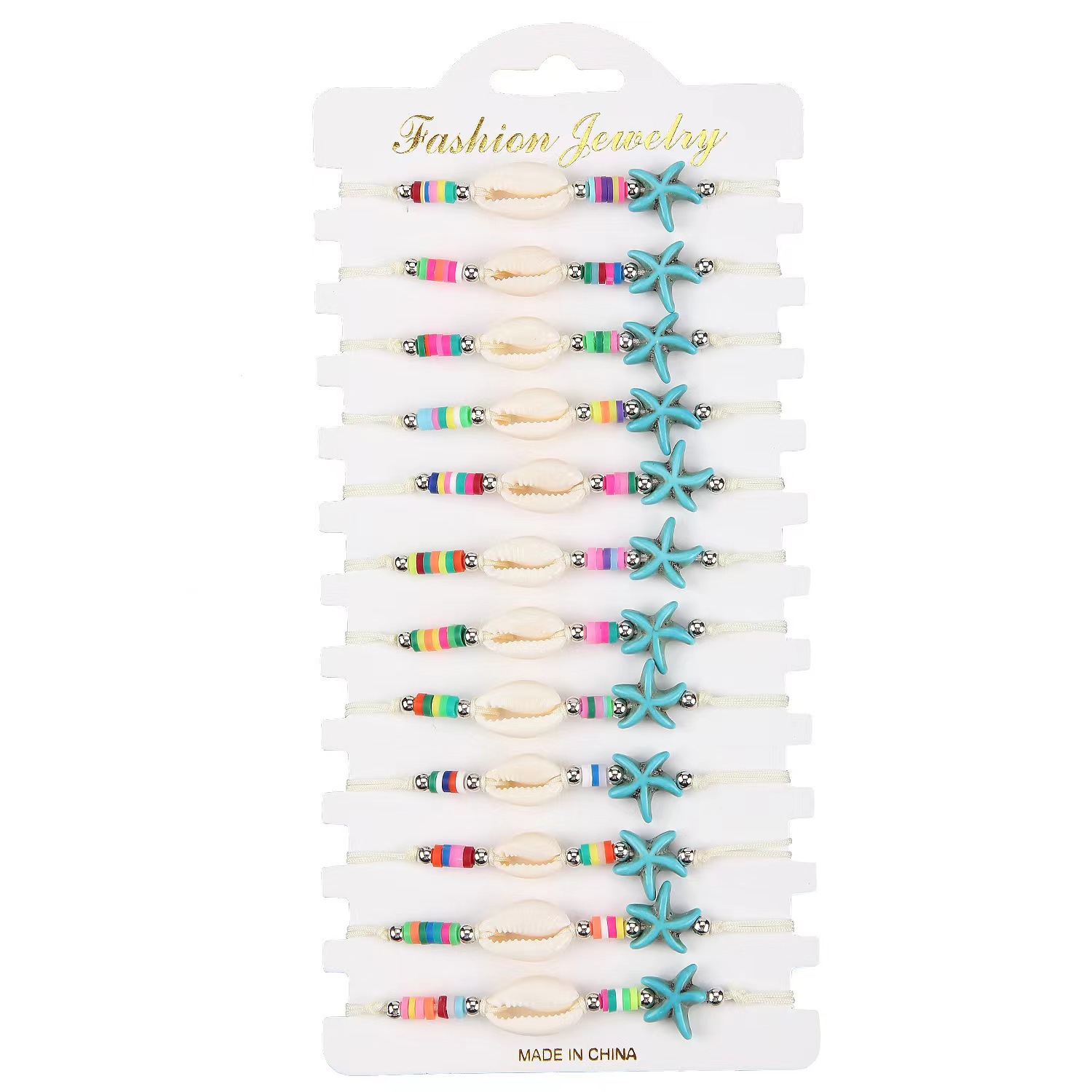 Amazon cross-border supply Bohemian 12-piece colored soft clay shell acrylic starfish hand-woven bracelet pic 1