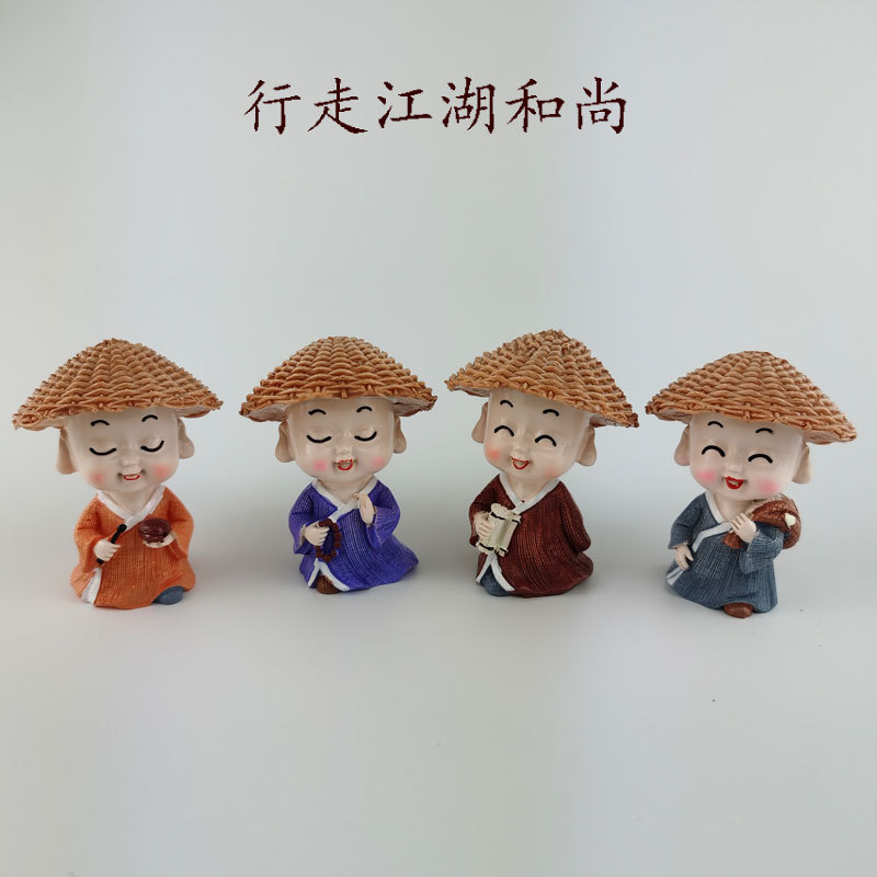 行走江湖小和尚汽车摆件园艺小摆件盆景装饰工艺品草帽和尚详情1