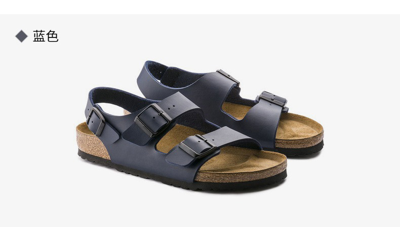 BK全牛皮勃肯鞋真皮软木凉鞋复古男女款厚底双排扣棕色大码博肯鞋详情20