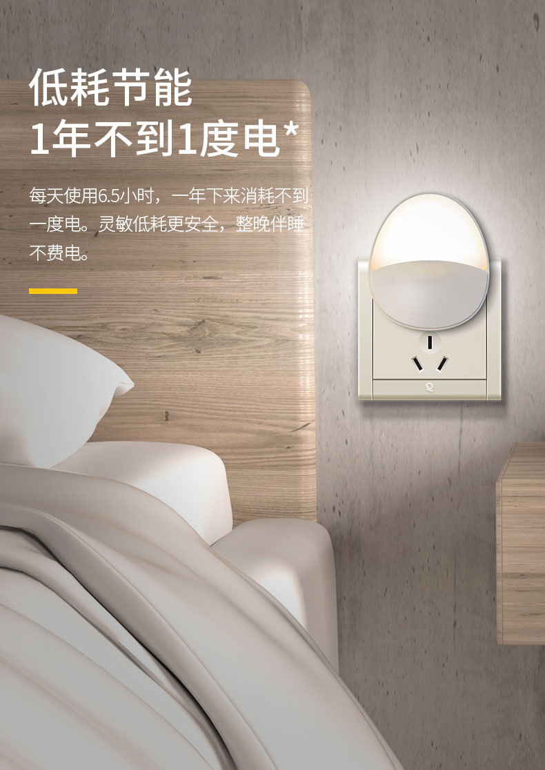 光控感应小夜灯卧室柔光护眼插电节能睡眠灯婴儿喂奶护眼插电感应详情5